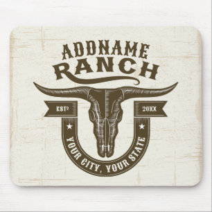 Personalised NAME Bull Steer Skull Western Ranch Mouse Pad