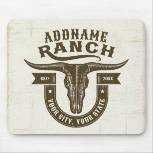 Personalised NAME Bull Steer Skull Western Ranch Mouse Pad