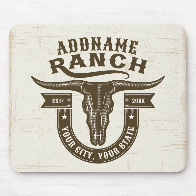Personalised NAME Bull Steer Skull Western Ranch Mouse Pad (Front)
