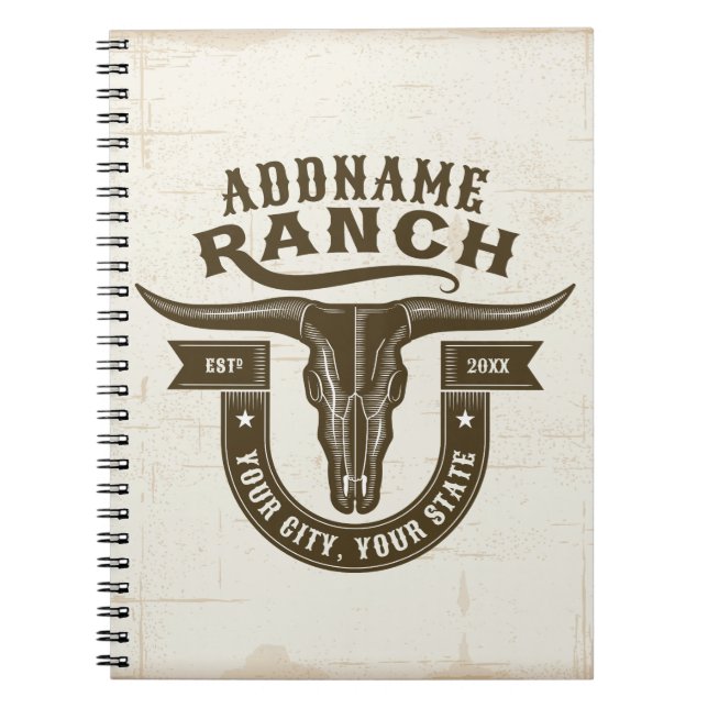 Personalised NAME Bull Steer Skull Western Ranch Notebook (Front)