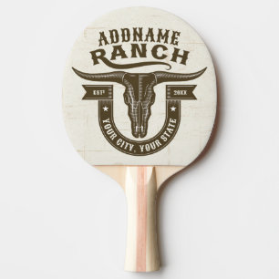 Personalised NAME Bull Steer Skull Western Ranch Ping Pong Paddle