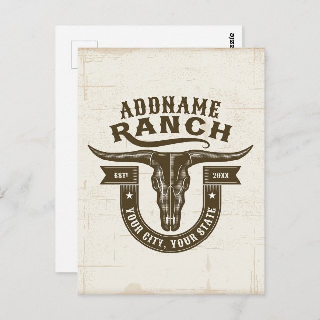 Personalised NAME Bull Steer Skull Western Ranch Postcard (Front/Back)