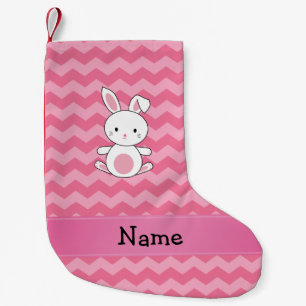 Personalised name bunny pink chevrons small christmas stocking