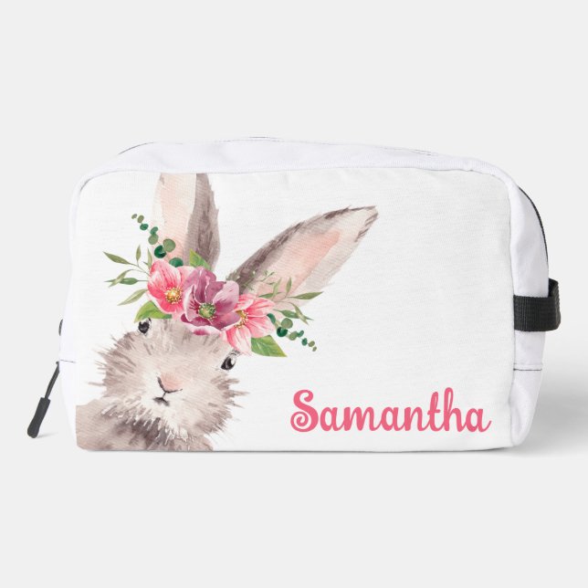 Personalised Name Bunny Rabbit Girl pink Dopp Kit (Back)