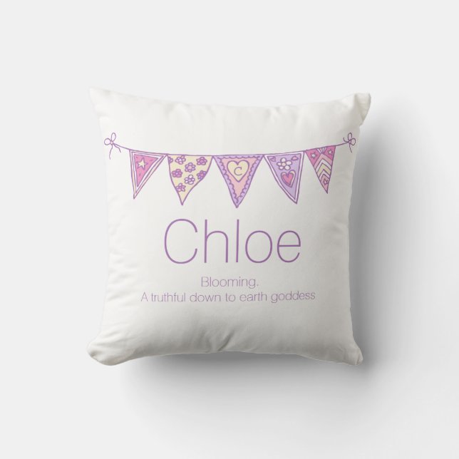 Personalised name bunting purple custom cushion (Front)