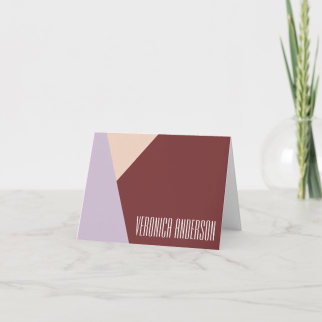 Personalised Name Burgundy and Lilac Geometric Note Card (Front)