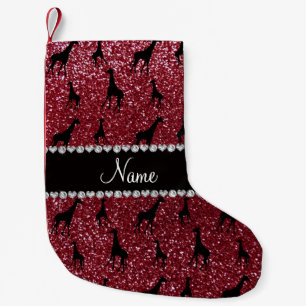 Personalised name burgundy glitter giraffes small christmas stocking