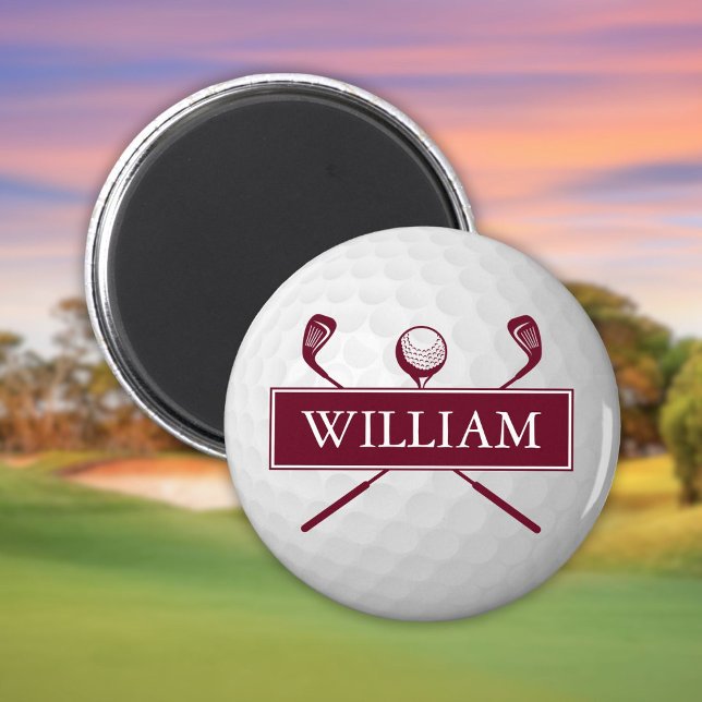 Personalised Name Burgundy Golf Ball  Magnet (Personalized Name Burgundy Golf Ball Magnet)