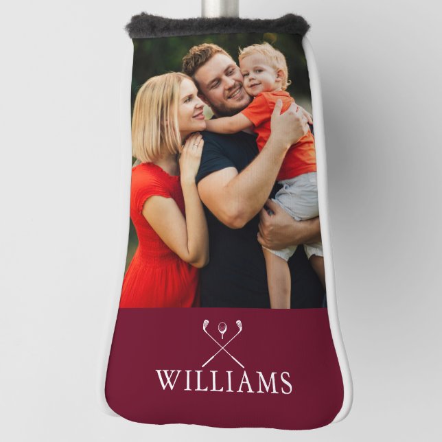 Personalised Name Burgundy Red Photo Golf Head Cover (Rotate 90)