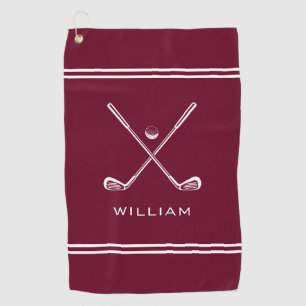 Personalised Name Burgundy Red Stripes Stylish Golf Towel