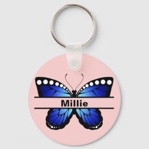 Personalised Name Butterfly Coral Pink Keychain