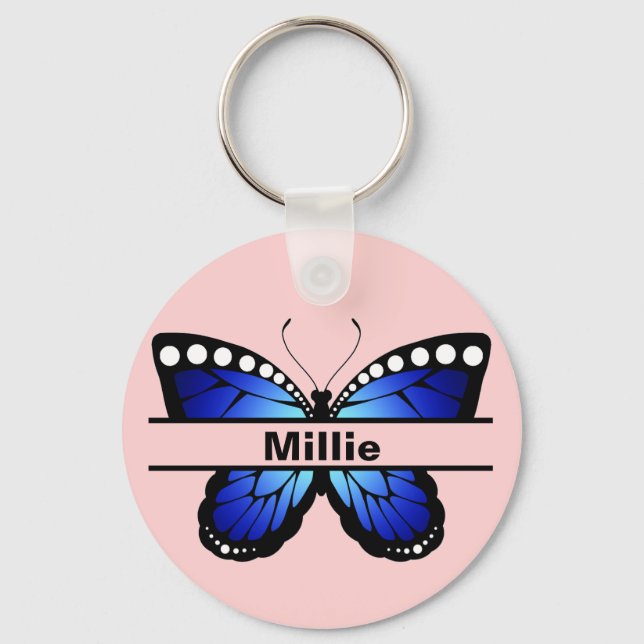 Personalised Name Butterfly Coral Pink Keychain (Front)
