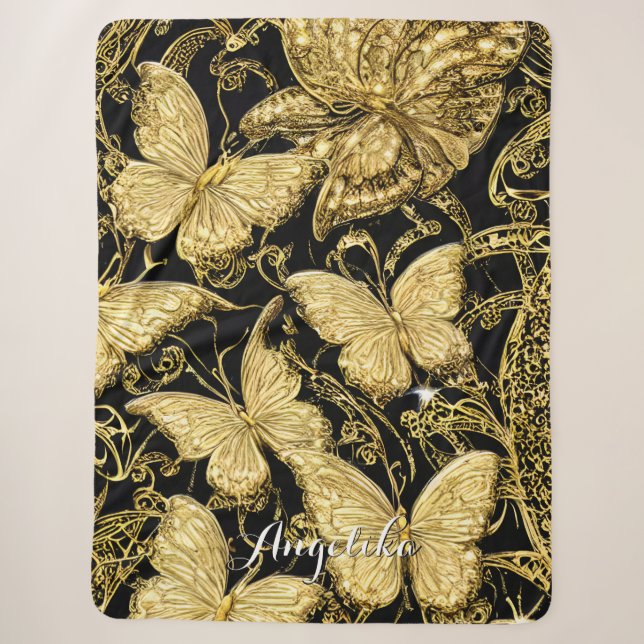 Personalised Name Butterfly Sherpa Blanket (Front)