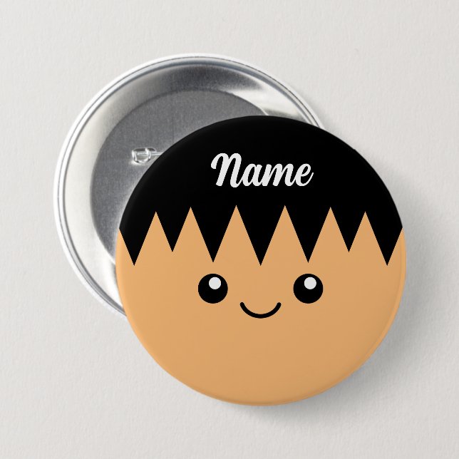 Personalised name button with funny cartoon face (Front & Back)