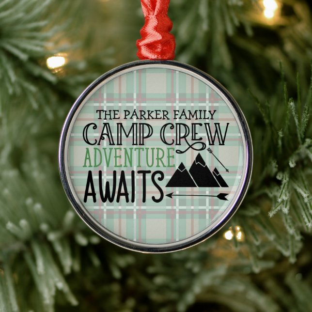 Personalised NAME Cabin Camping Adventure Metal Ornament (Tree)