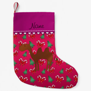 Personalised name camel magenta candy canes bows small christmas stocking