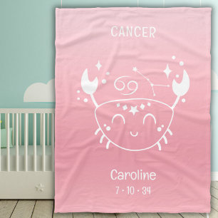 Personalised Name Cancer Zodiac Birthdate Pink Fleece Blanket