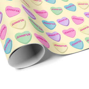 Personalised Name Candy Hearts - Yellow Wrapping Paper