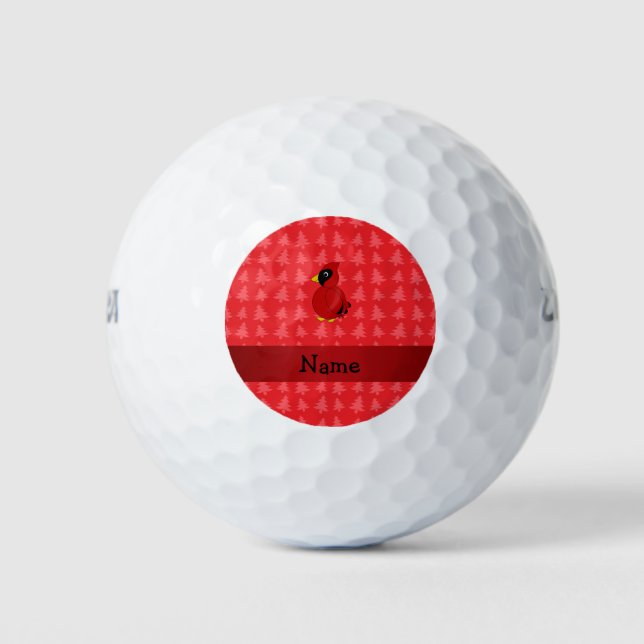 Personalised name cardinal red christmas trees golf balls (Front)