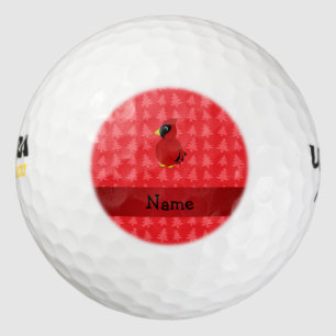 Personalised name cardinal red christmas trees golf balls