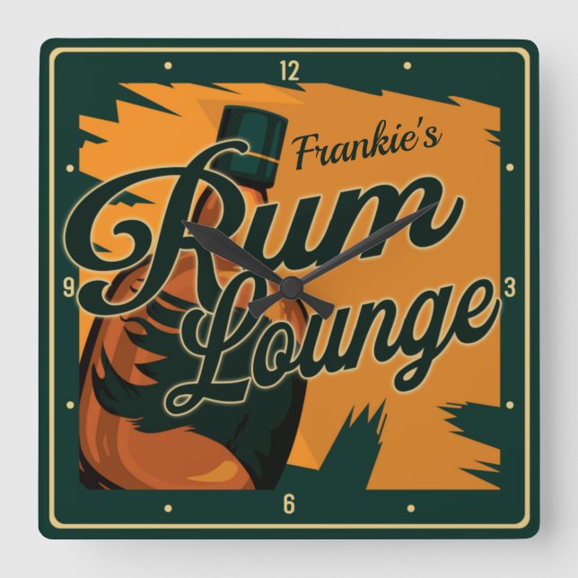 Personalised NAME Caribbean Dark Rum Bar Lounge Square Wall Clock (Front)