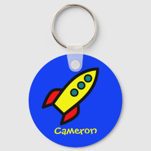 Personalised Name - Cartoon Rocket Ship Key Ring