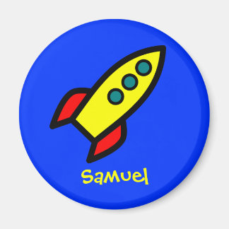 Personalised Name - Cartoon Rocket Ship Magnet