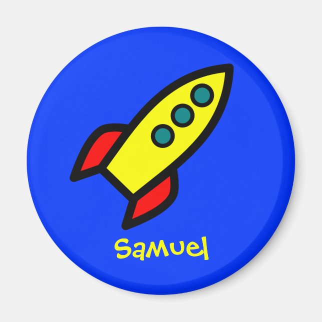 Personalised Name - Cartoon Rocket Ship Magnet (Front)