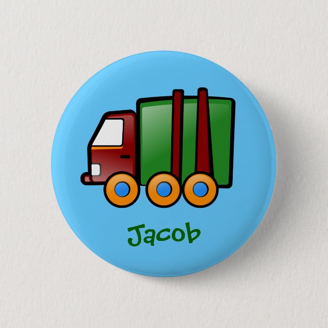 Personalised Name Cartoon Truck 6 Cm Round Badge (Front)
