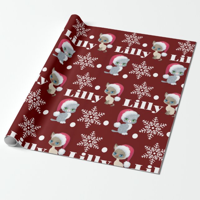 Personalised Name Cats Xmas Christmas  Wrapping Paper (Unrolled)