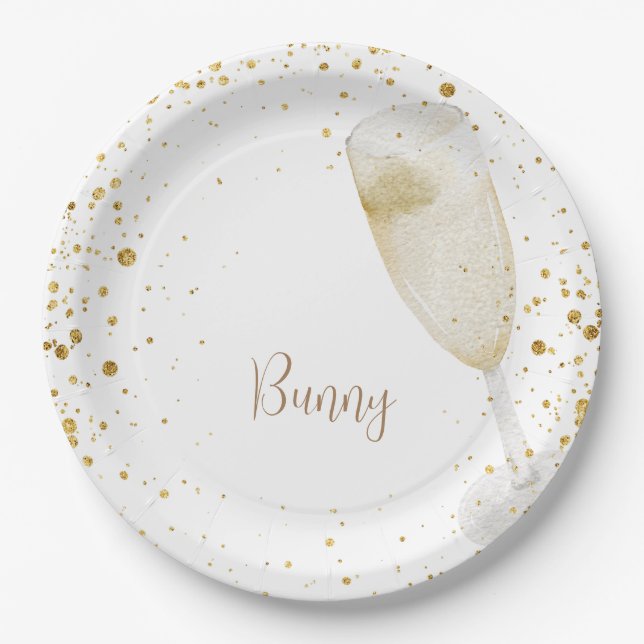 Personalised Name Champagne Bridal Shower Paper Plate (Front)