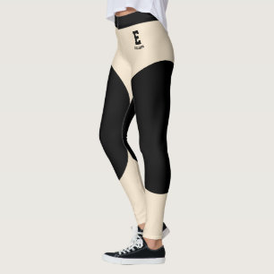 Personalised Name Champagne Gold Black Monogram Leggings