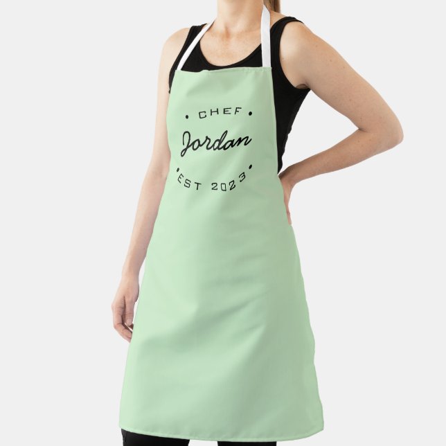 Personalised Name Chef established year Mint green Apron (Insitu)