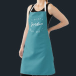 Personalised Name Chef established year Teal Apron<br><div class="desc">Introducing our Personalised Name Chef Established Year Teal Apron! This stylish and practical apron is perfect for inspiring and encouraging the chef in your life to create delicious culinary masterpieces. Designed with a modern and unique flair, this teal blue apron adds a pop of colour to any kitchen. It features...</div>