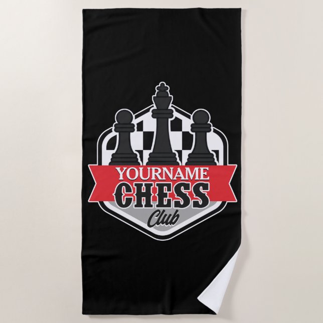 Personalised NAME Chess Player Club Checkmate   Beach Towel (Front)