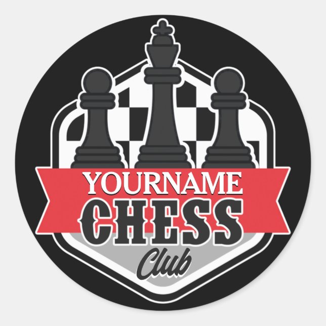 Personalised NAME Chess Player Club Checkmate Classic Round Sticker (Front)