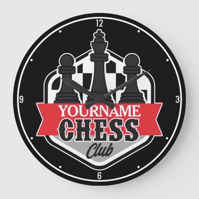 Personalised NAME Chess Player Club Checkmate Large Clock (Front)