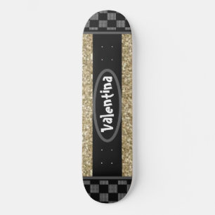 Personalised Name Chessboard Stylish Gold Glittery Skateboard