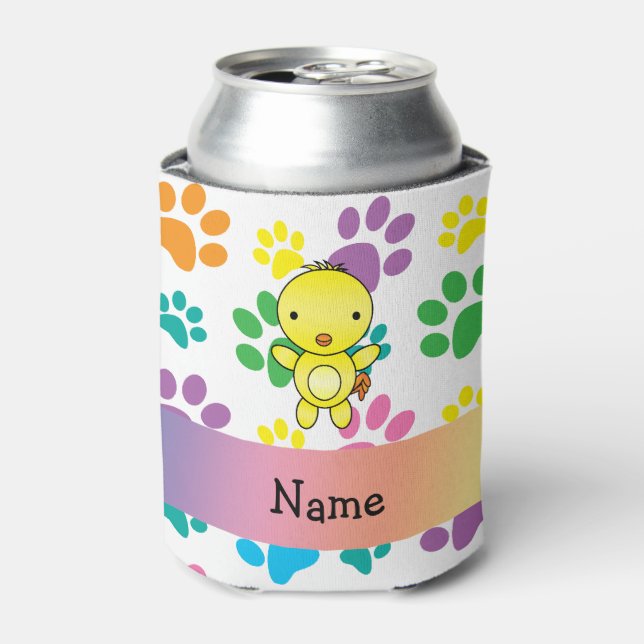 Personalised name chicken rainbow paws can cooler (Can Front)