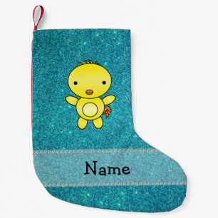 Personalised name chicken turquoise glitter small christmas stocking