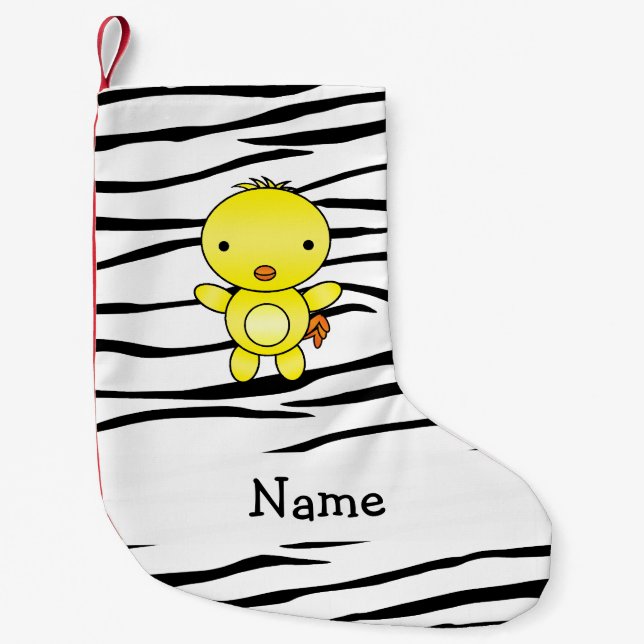 Personalised name chicken zebra stripes small christmas stocking (Front)
