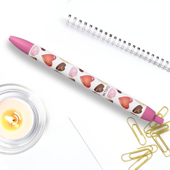 Personalised Name Chocolate Candy Heart Black Ink Pen (Creator Uploaded)