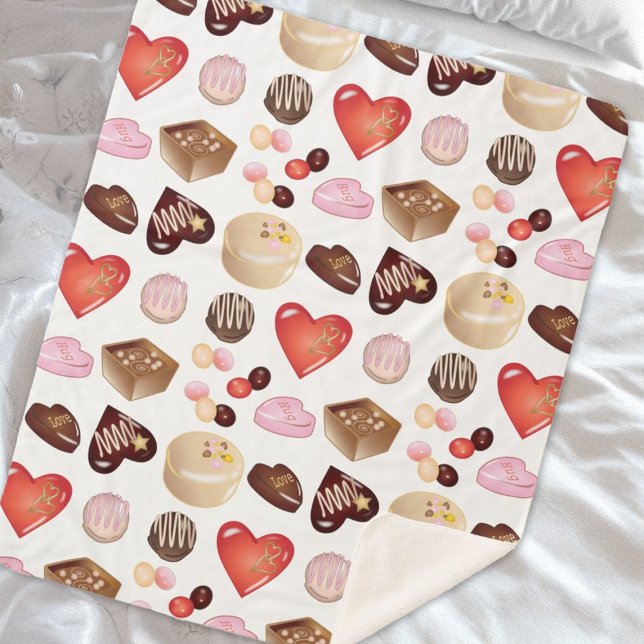 Personalised Name Chocolate Candy Heart Pattern Sherpa Blanket (Creator Uploaded)