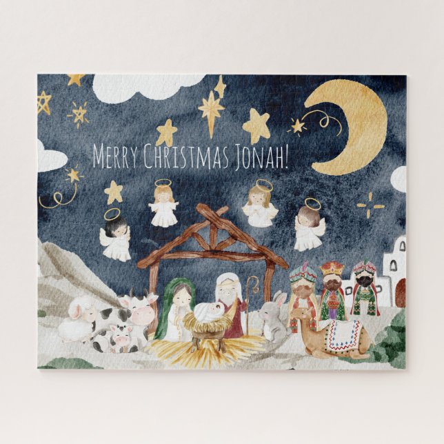 Personalised Name Christian Kids Christmas Jigsaw Puzzle (Horizontal)