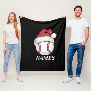 Personalised Name Christmas Baseball Santa Hat Fleece Blanket