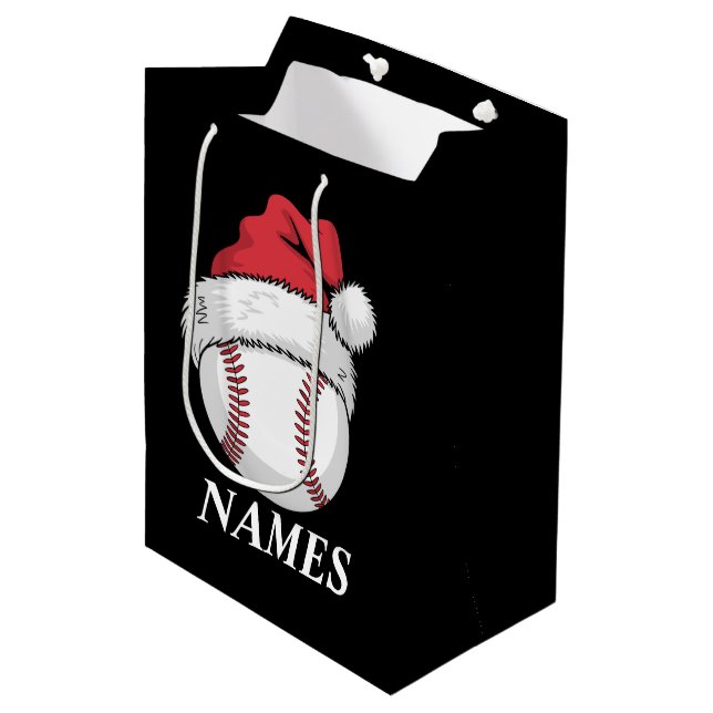 Personalised Name Christmas Baseball Santa Hat Medium Gift Bag (Front Angled)