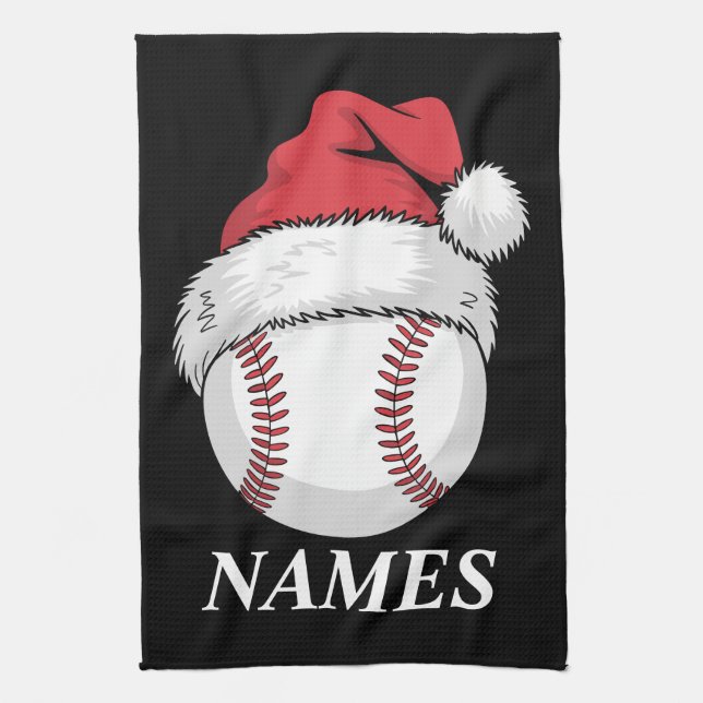 Personalised Name Christmas Baseball Santa Hat Tea Towel (Vertical)