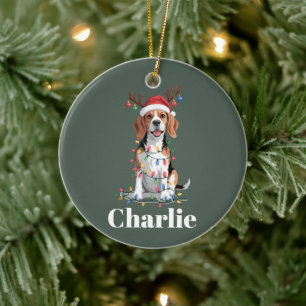 Personalised Name Christmas Beagle Dog Lover Ceramic Ornament
