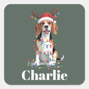 Personalised Name Christmas Beagle Dog Lover Square Sticker
