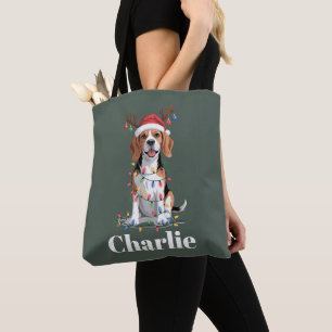 Personalised Name Christmas Beagle Dog Lover Tote Bag